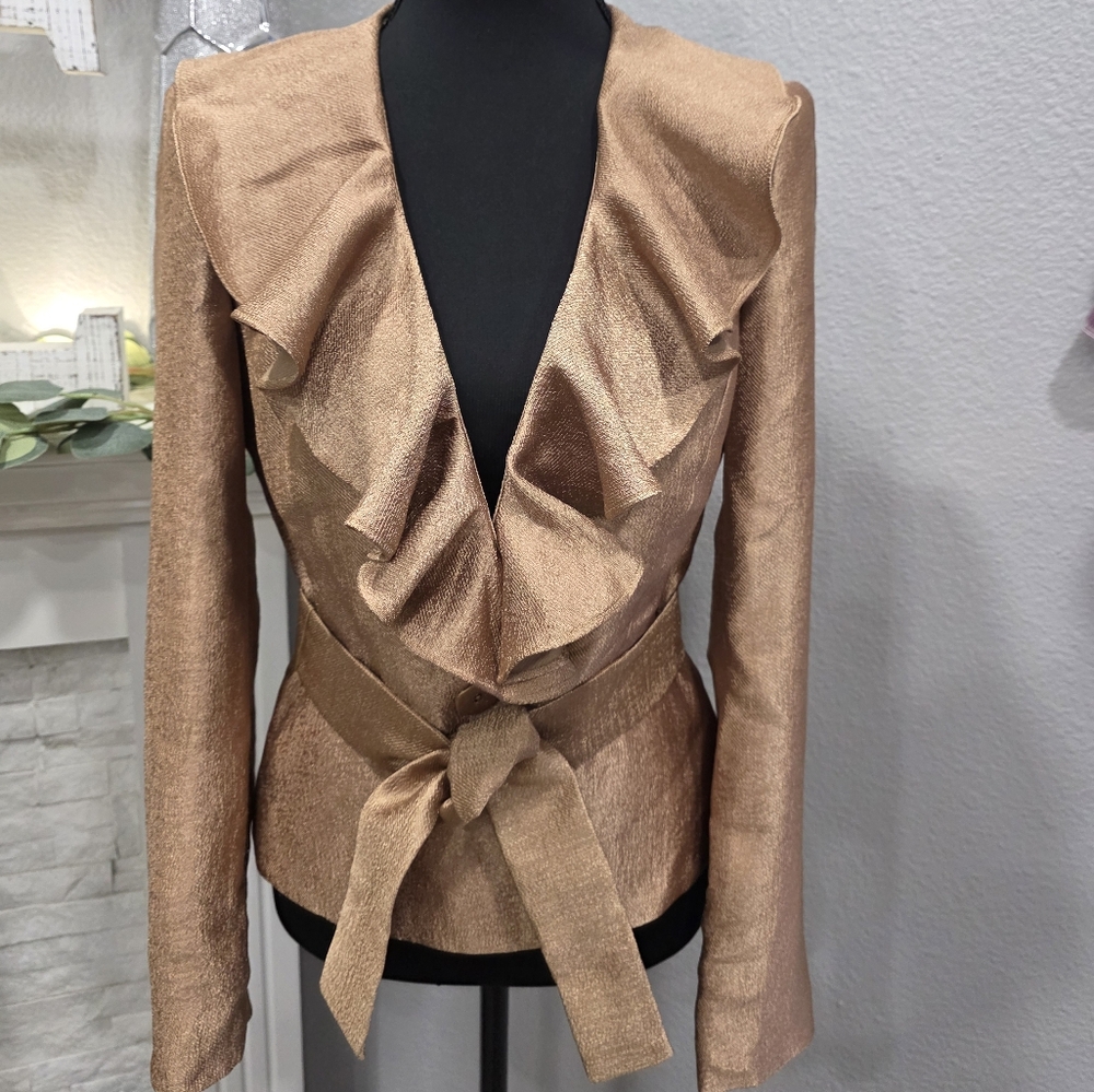 Anne Klein Gold Ruffle Blazer
